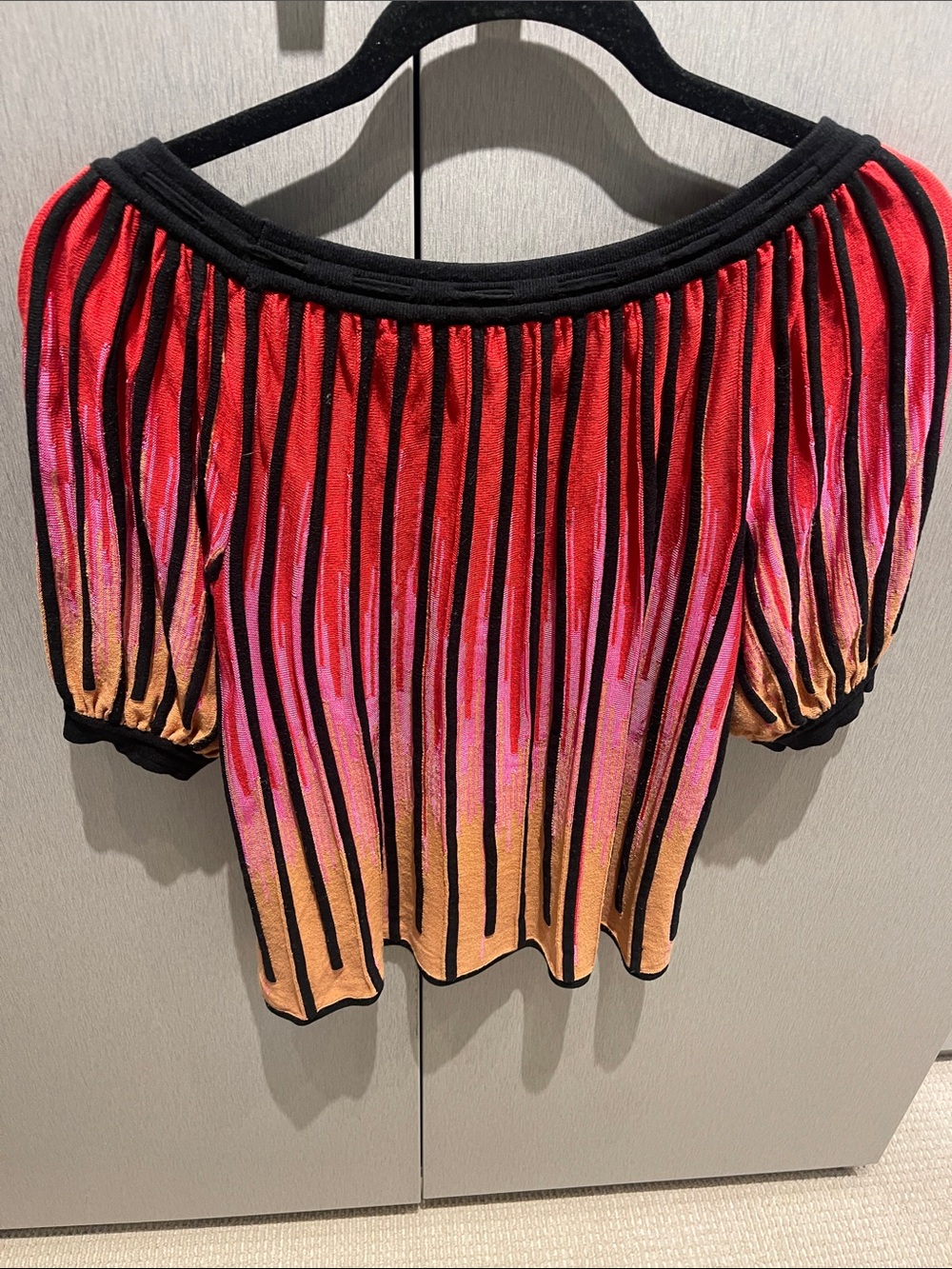 Missoni Pink, Orange and Black Striped Off-Shoulder Knit Top with Tie - Picture 4 of 4